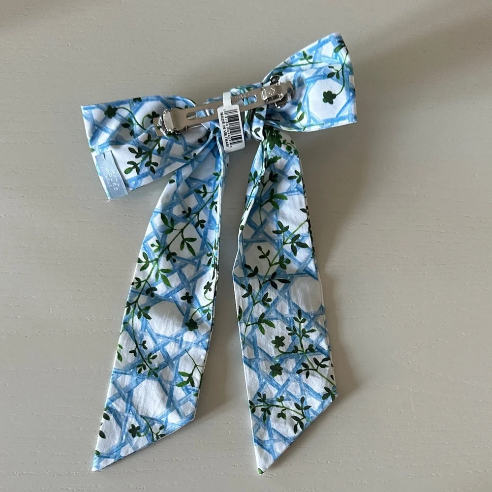 NWT Hill House Home Floral Blue basketweave hair Bow clip - Picture 2 of 4